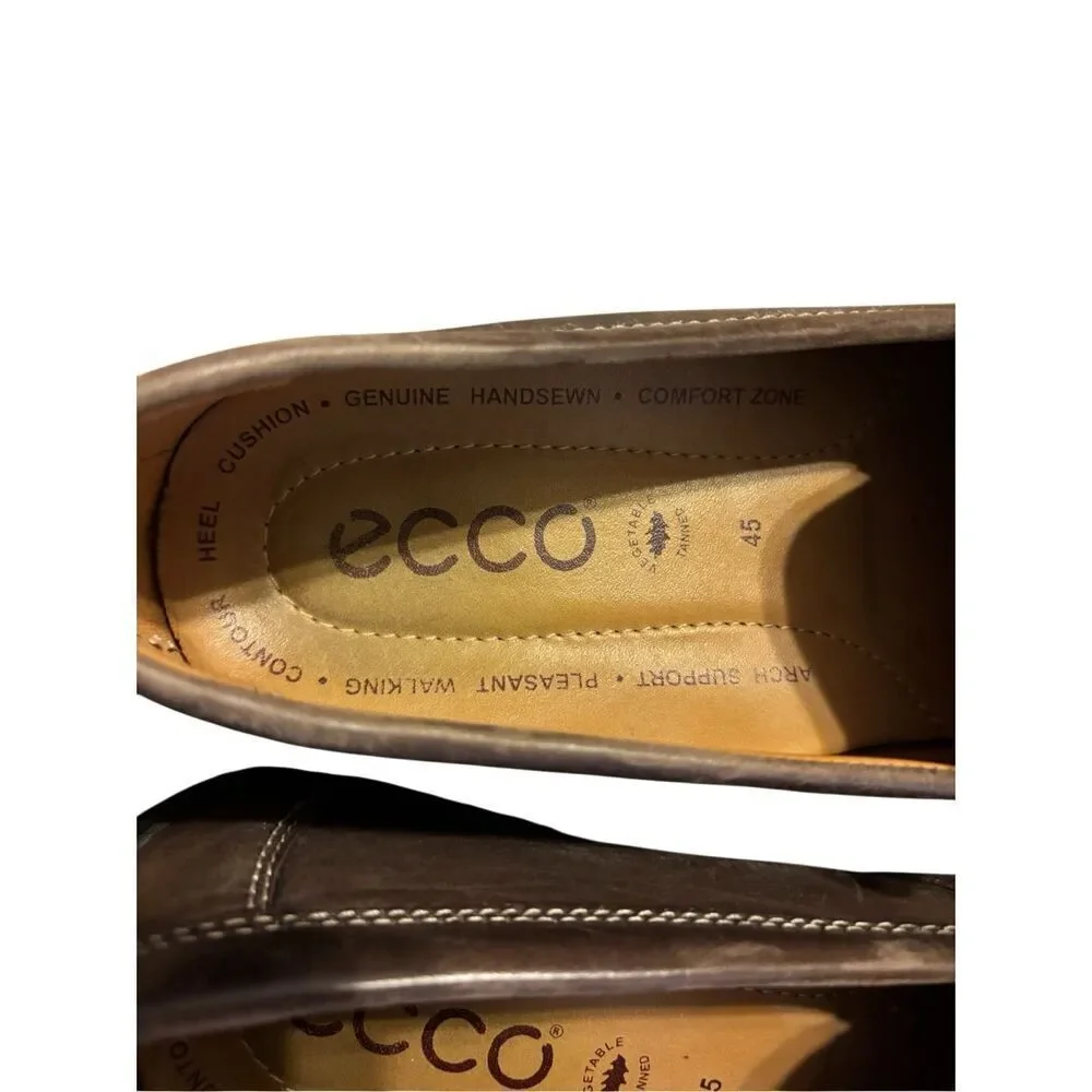 Men’s 45 Ecco brown leather driving shoe slip on loafer comfort